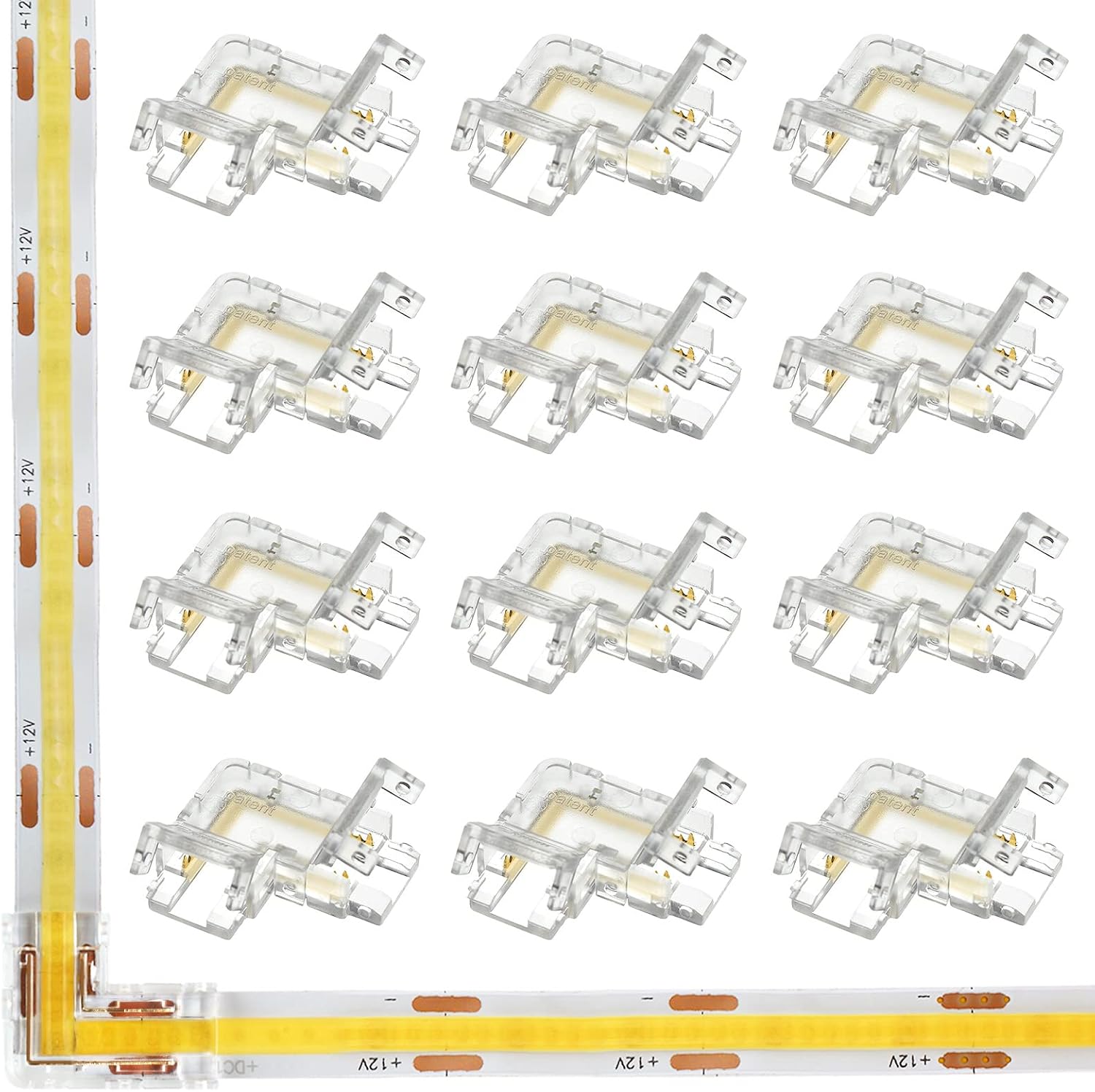 12 Stück Mini-cob-led-verbinder, 2-polig, 8 Mm, L-förmig, Lötfrei, Winkelverbinder Zum Verbinden Von Led-streifen Und Led-leisten