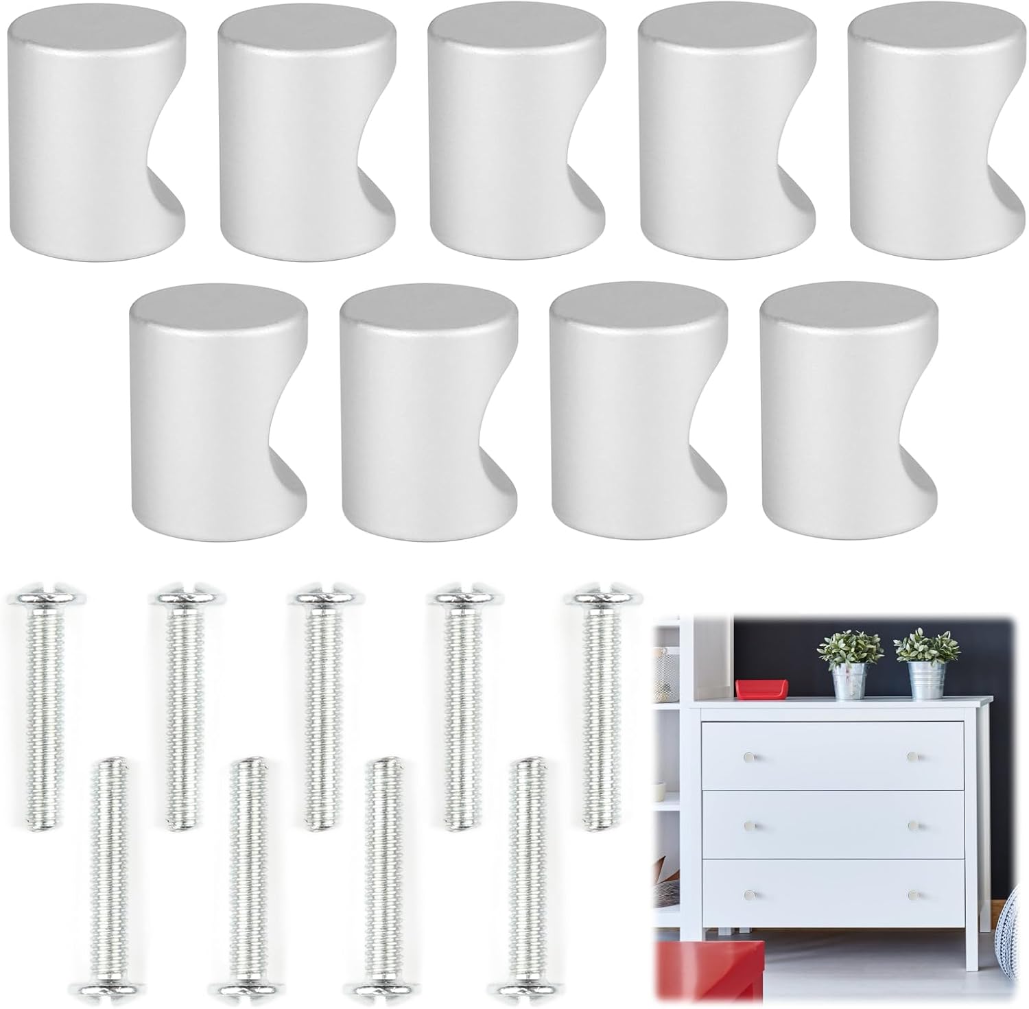Zylindrische Metallknöpfe Für Möbel Mit Schrauben, Modernes Und Elegantes Design, Aluminiumlegierung, Silberfarbenes Satin-finish, Für Küchen