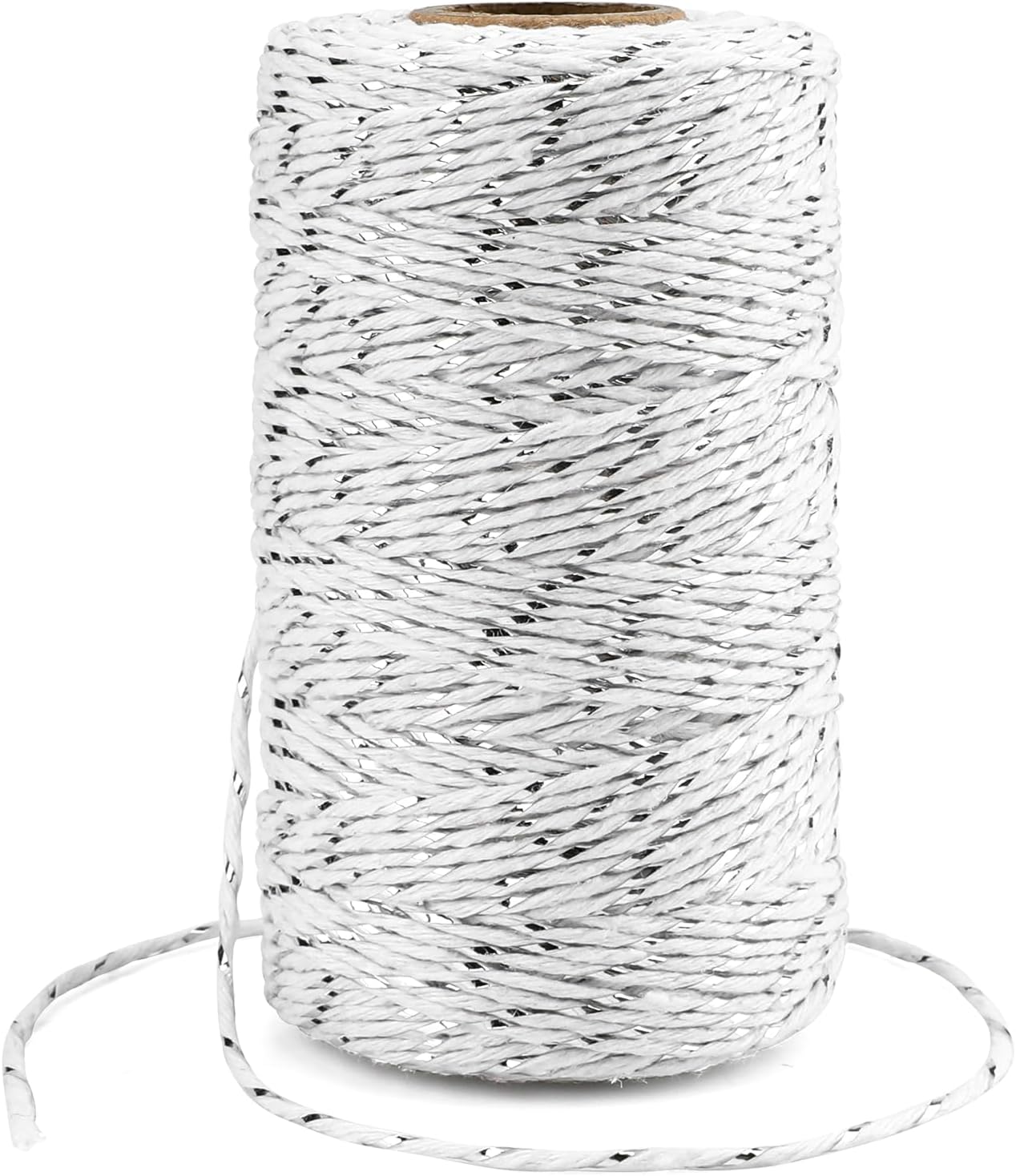 Weihnachtsschnur 2 Mm – 100 M Weißes Baumwollseil Mit Silbernem Faden, Makramee-kordel Zum Backen, Kochen, Basteln Und Verpacken Von Weihnachtsgeschenken