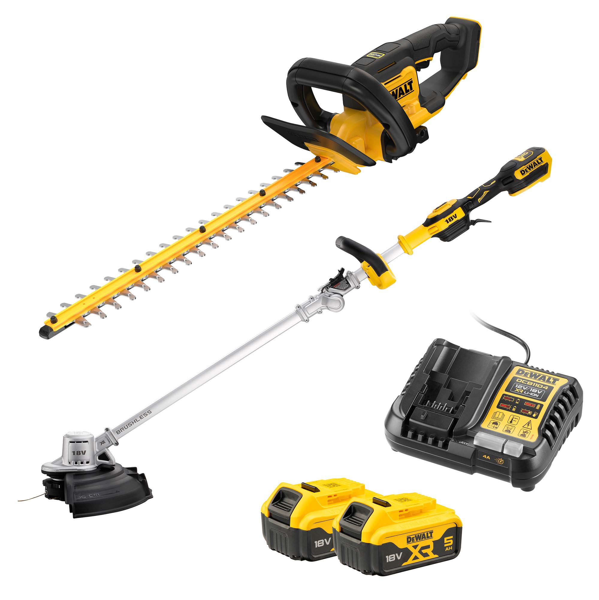 Dewalt Garten-set 18v Akku-rasentrimmer Dcmst561n + Akku-heckenschere Dcmht562n, 2x 5,0 Ah Und Ladegerät