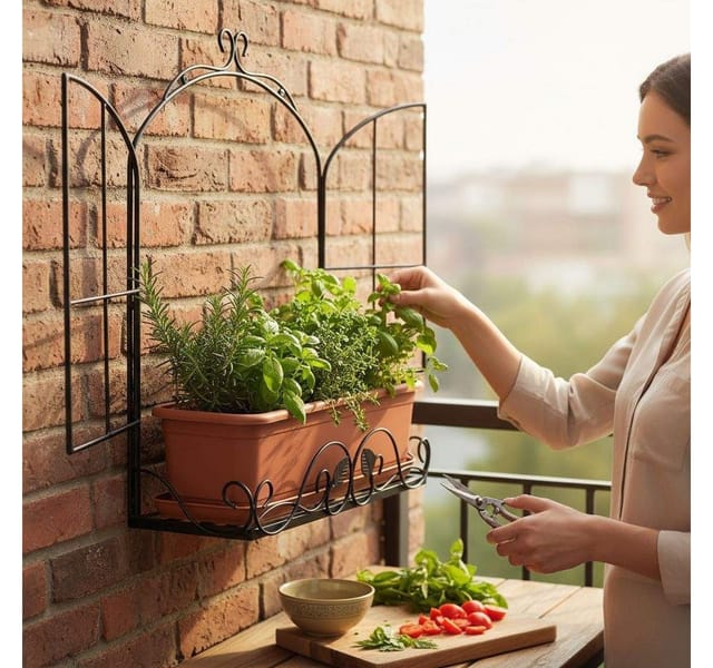 Dandibo Kräuterregal Outdoor Balkon Wand Wandregal Wetterfest Schwarz Metall 50 Cm Hängend Balkonregal Gewürzregal Pflazenregal Wandkorb