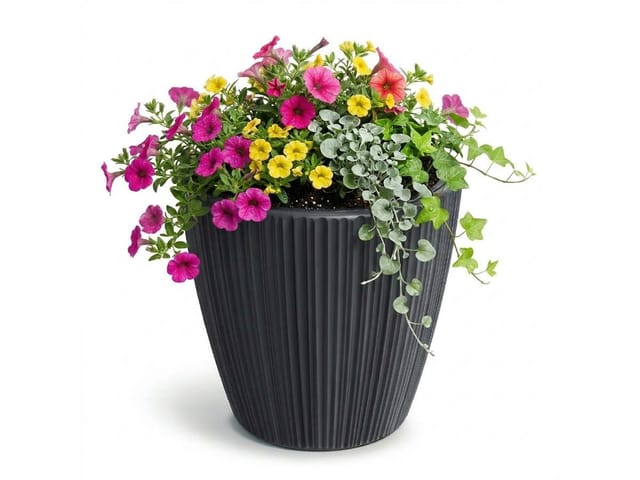 Prosperplast Blumentopf Übertopf Oro Herausnehmbar Pflanzeinsatz Pflanzgefäß, Höhe: 24,0 Cm, Farbe: Dunkelgrau