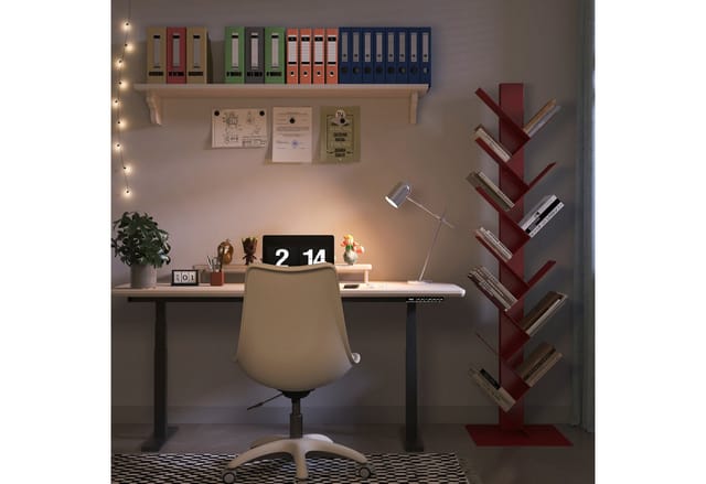 Bücherregal Eksjö Baumform Stahl 150x39x39 Cm Rot [en.casa]