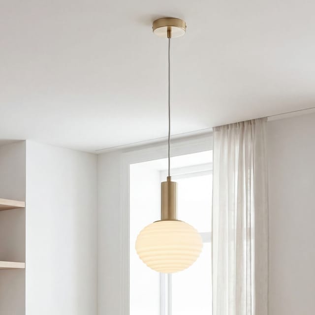 Pendelleuchte Glas Metall E27 Ø 18 Cm H: Max. 150 Cm In Gold Weiß Rund Modern