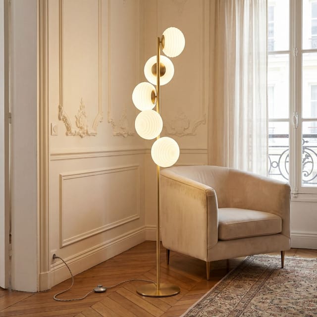 Stehleuchte Metall Glas 160 Cm In Gold Weiß E27 Modern