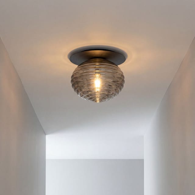 Deckenlampe Rauchglas Metall E27 Rund Ø 35 Cm Schwarz Modern Deckenleuchte
