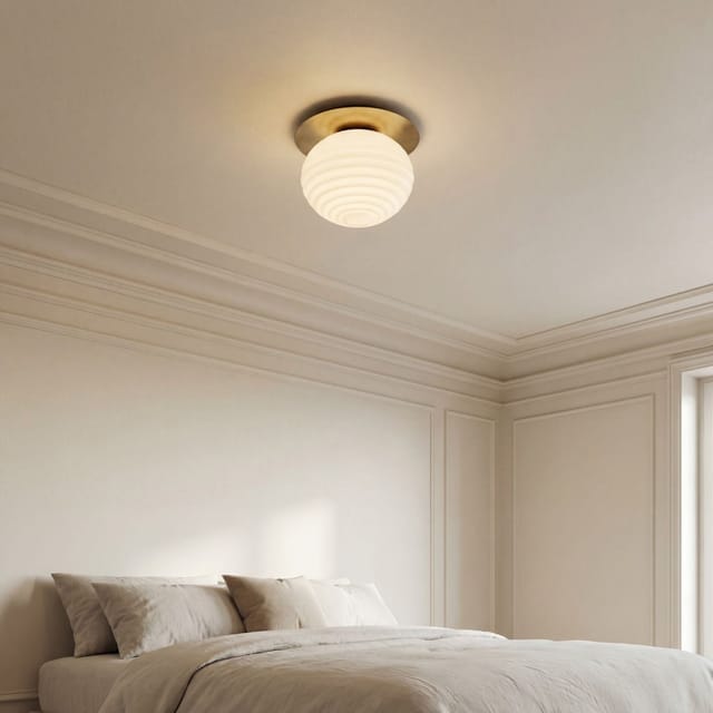 Deckenlampe Metall Glas E27 D: 20 Cm Rund In Gold Weiß Modern
