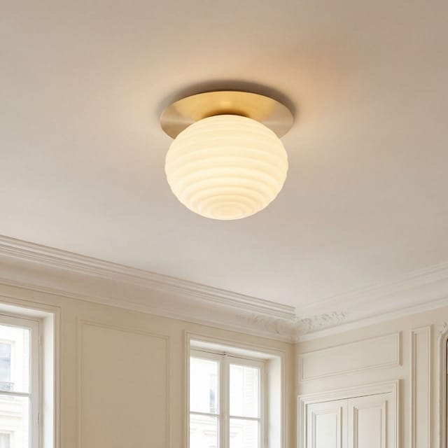 Deckenlampe Glas Metall E27 Ø 35 Cm In Gold Weiß Rund Modern Deckenleuchte