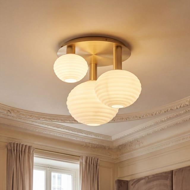 Deckenlampe Glas Metall E27 B: 53,5 Cm In Gold Weiß 3-flammig Modern Deckenleuchte