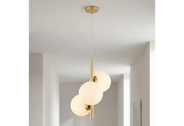 Hängelampe Metall Glas H: Max. 165 Cm In Gold Weiß E27 3-flammig Modern Hängeleuchte