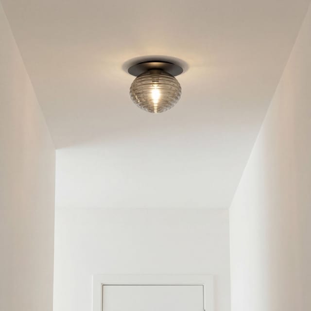 Deckenlampe Rauchglas Metall E27 Rund D: 20 Cm Schwarz Modern