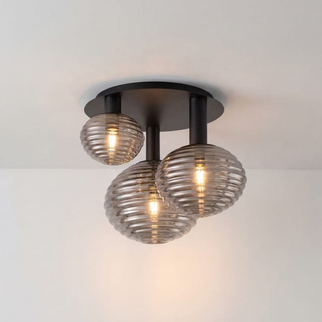 Deckenlampe Metall Rauchglas E27 53,5 Cm Breit Schwarz 3-flammig Modern