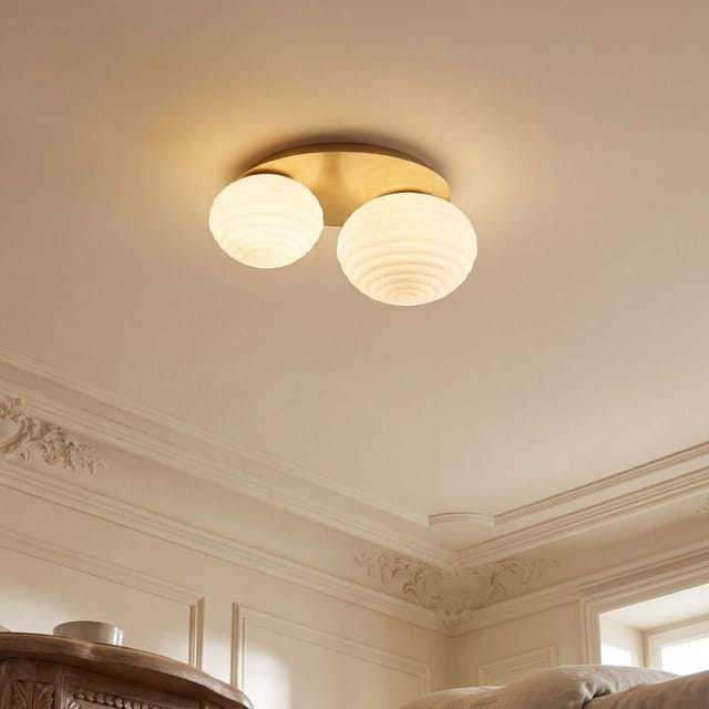 Deckenlampe Glas Metall E27 In Gold Weiß 2-flammig Modern Deckenleuchte