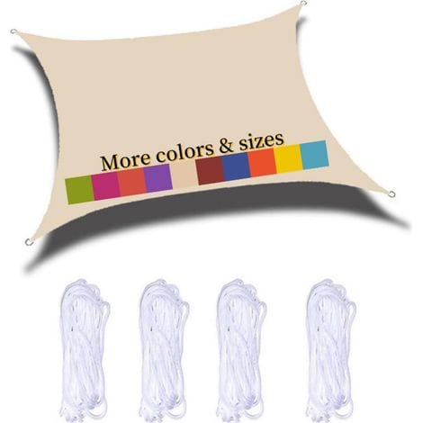 Rechteckiges Sonnensegel 3x3m, Wasserdichtes Pes-sonnentuch, 98% Uv-schutz, Für Garten, Terrasse, Balkon, Poolparty, Outdoor, Cremeweiß