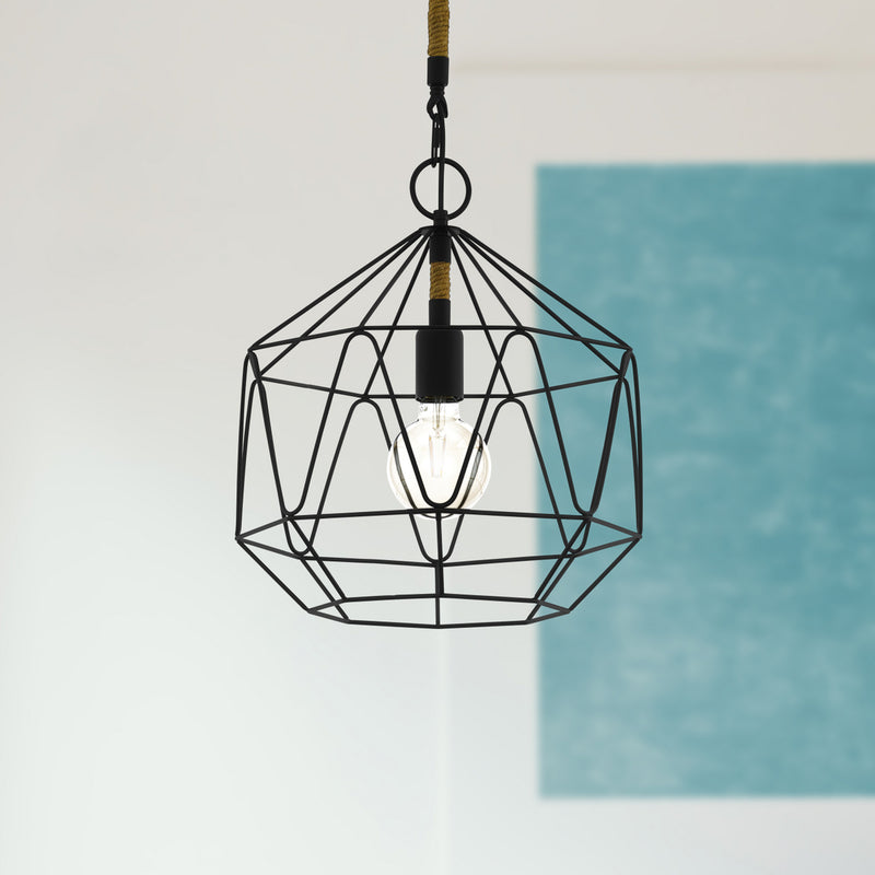 [neuwertig] B-ware Eglo Hängeleuchte Pendelleuchte Cottingham Dimmbar Schwarz Braun Stahl Hanf 37cm