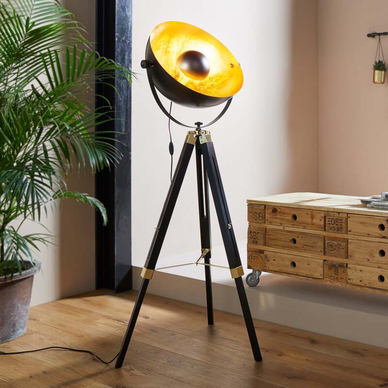 [neuwertig] B-ware Stehlampe Covaleda Dreibein Schwarz/gold Höhenverstellbar 164 Cm Eglo