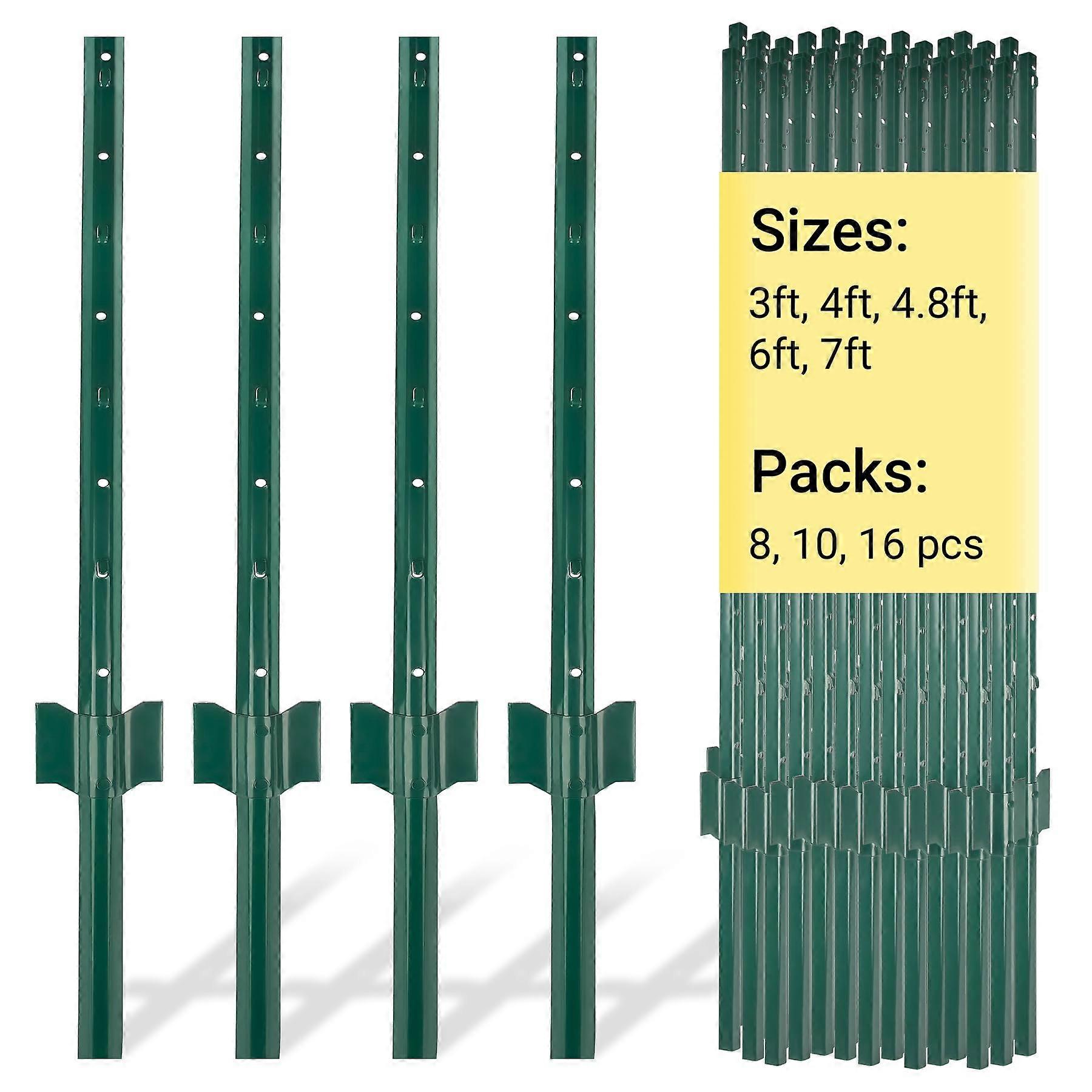 Grüne Metall-zaunpfosten, 91 Cm (3 Fuß), 16er-packung, Robust, U-förmig, Für Drahtzäune Im Garten, Pulverbeschichteter Stahl