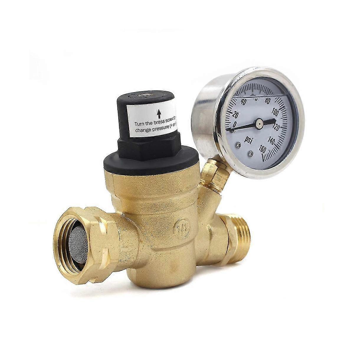Einstellbarer Wasserdruckregler Aus Messing Für Wohnmobile, Mit Manometer Und Filteranschluss.