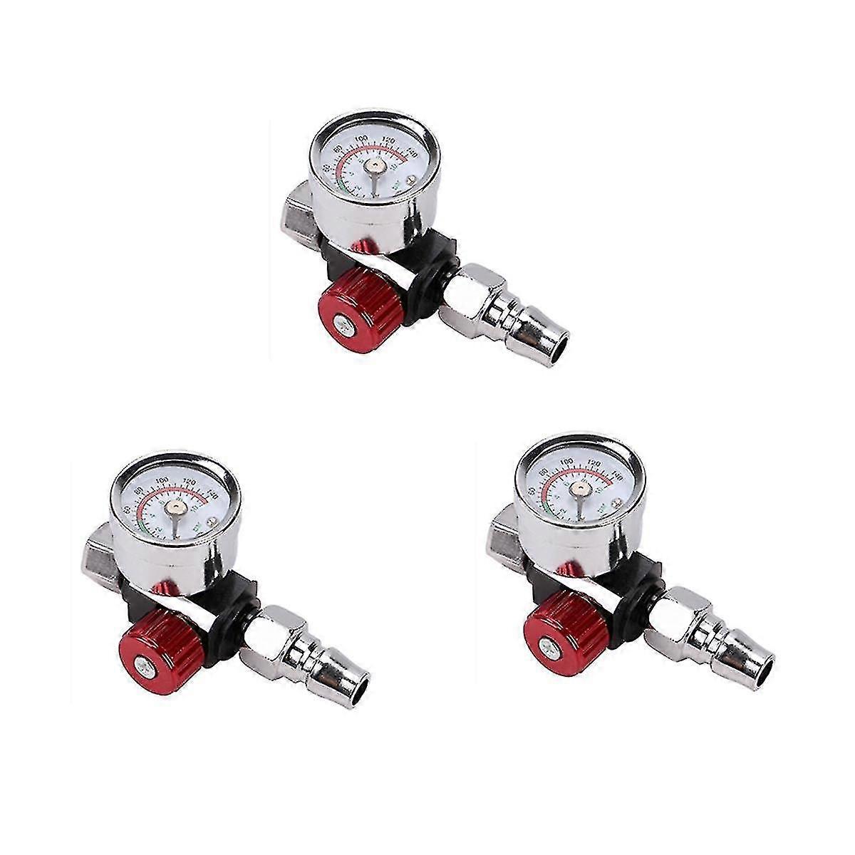 Set Aus 3 Hochwertigen Luftdruckreglern Für Farbpistolen, Manometer Und Adapter. Pneumatischer Luftdruckregler.
