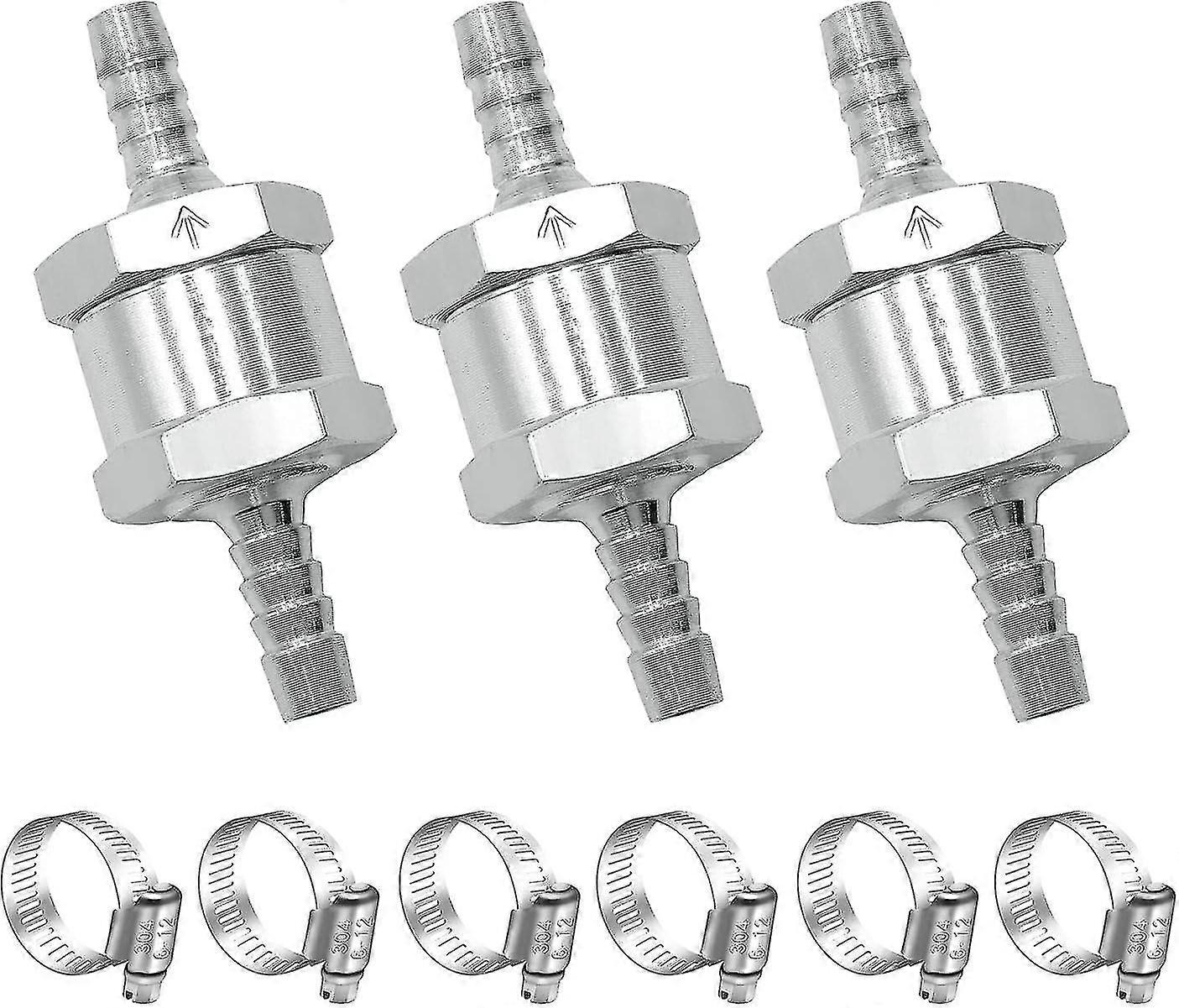Satz Von 3 5/16" (8 Mm) Rückschlagventilen Aus Aluminiumlegierung Für Kraftstoffschläuche, Mit Schlauchschellen, Für Benzin, Heizöl Und Wasser.
