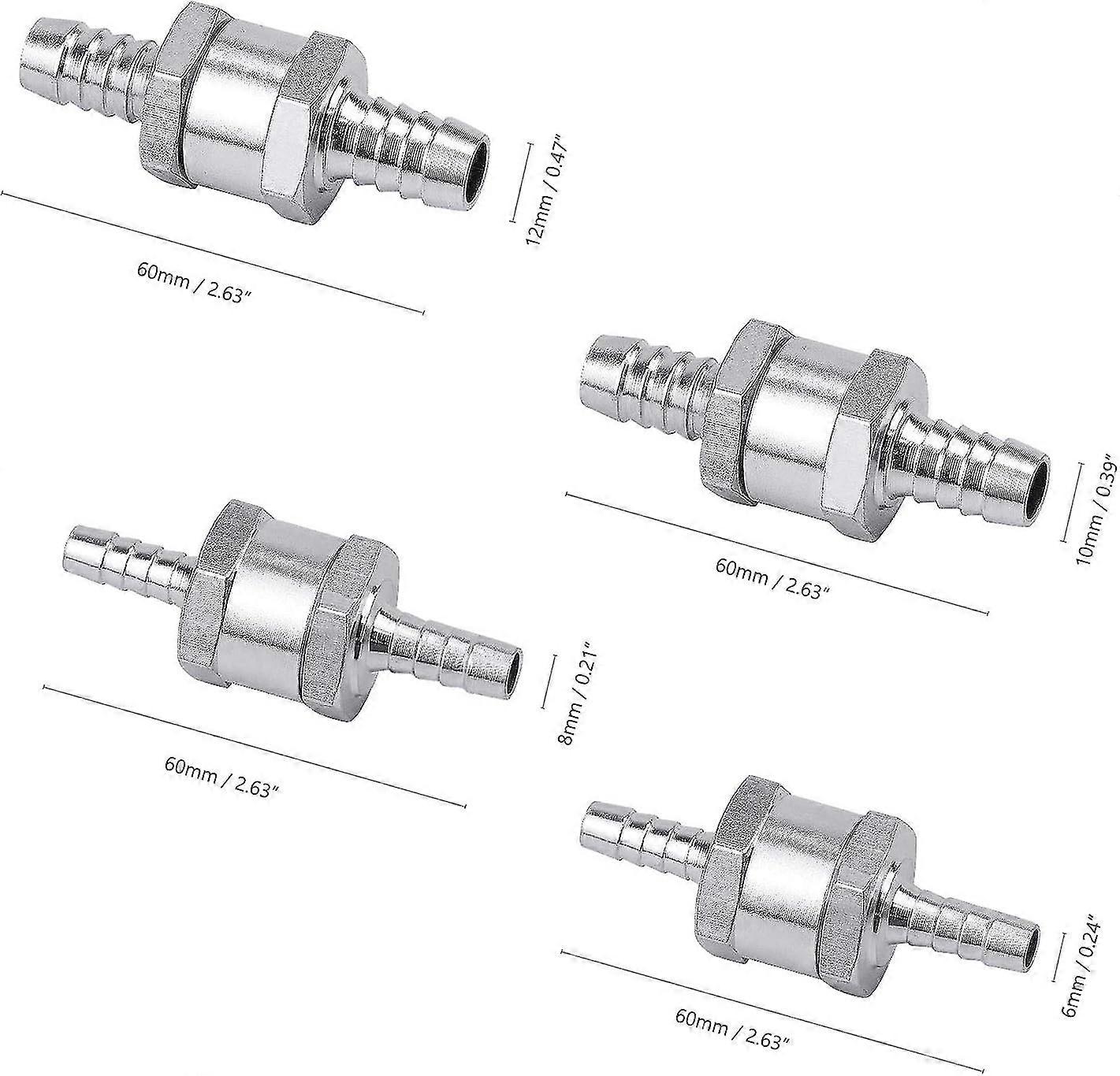 Satz Mit 4 Diesel-rückschlagventilen 6/8/10/12 Mm, Kraftstoffventil Aus Aluminiumlegierung Mit Pfeil Für Autos, Boote Und Motorräder, Benzin/diesel, Semaket, Silber