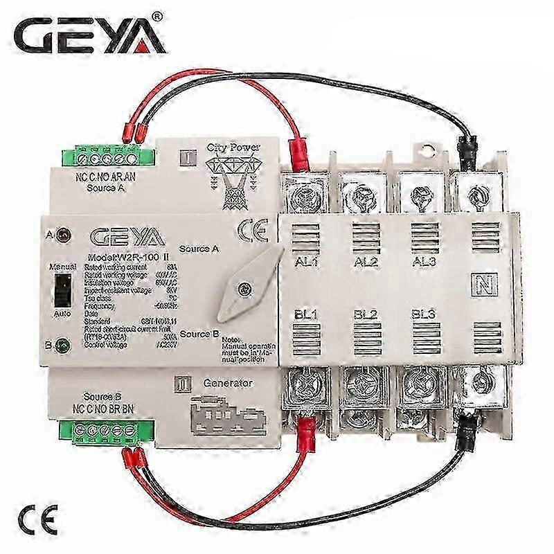Geya Handumschalter Für Din-schiene, 4-poliger Ats, 110v/220v Spule, Max. Strom 100a, Pc-typ, Netzstrom Zu Generator, 4-polig 63a 110v, Ohne Emo635