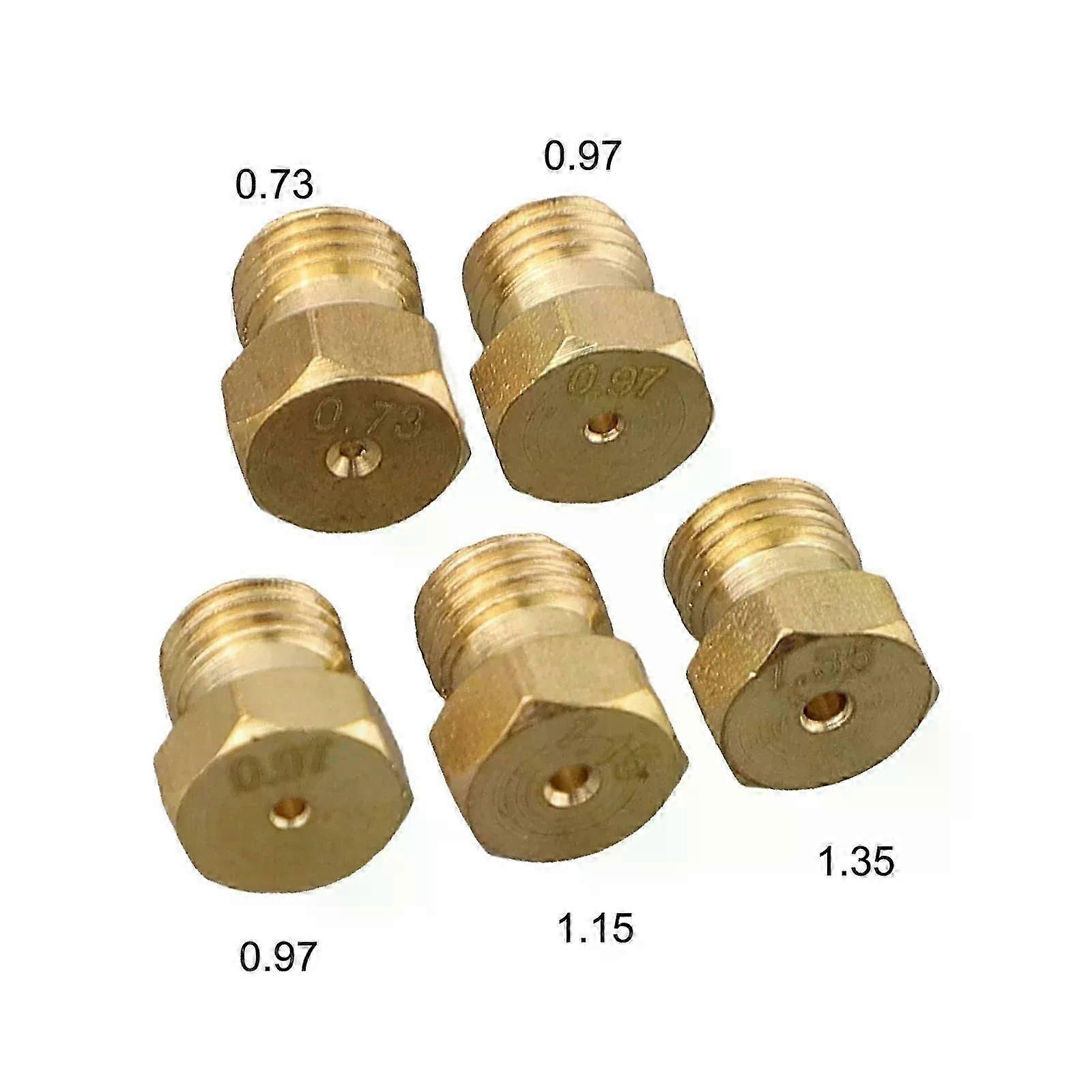 Set Mit 5 Gasbrennerdüsen, Goldfarben, 9 Mm Hoch, Standardgewinde M6 X 0,75, Kompatibel Mit G20- Und G25-gasbrennern.