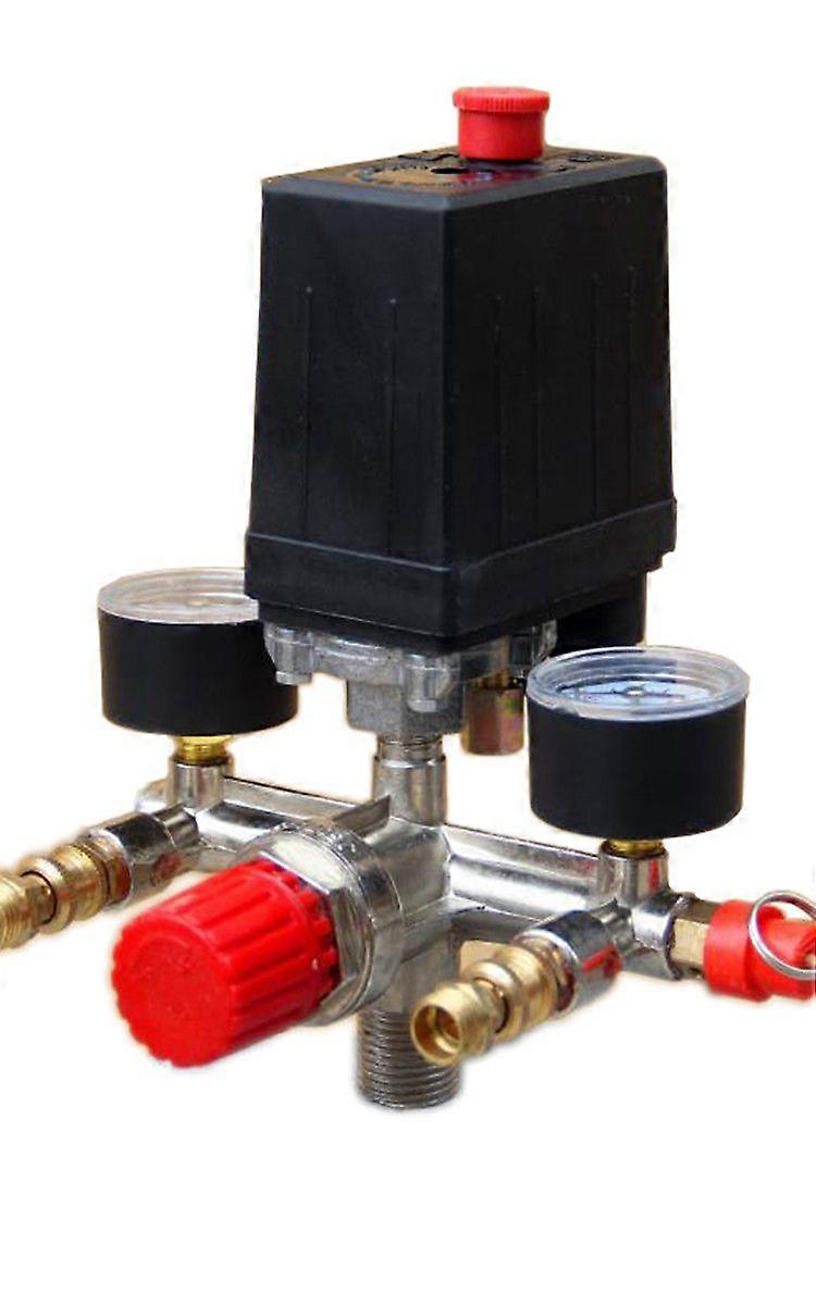 Druckschalter Für Luftkompressor, Verteiler, Druckregler, Manometer, Halterung Aus Aluminiumlegierung, 90–120 Psi, 230–220 V