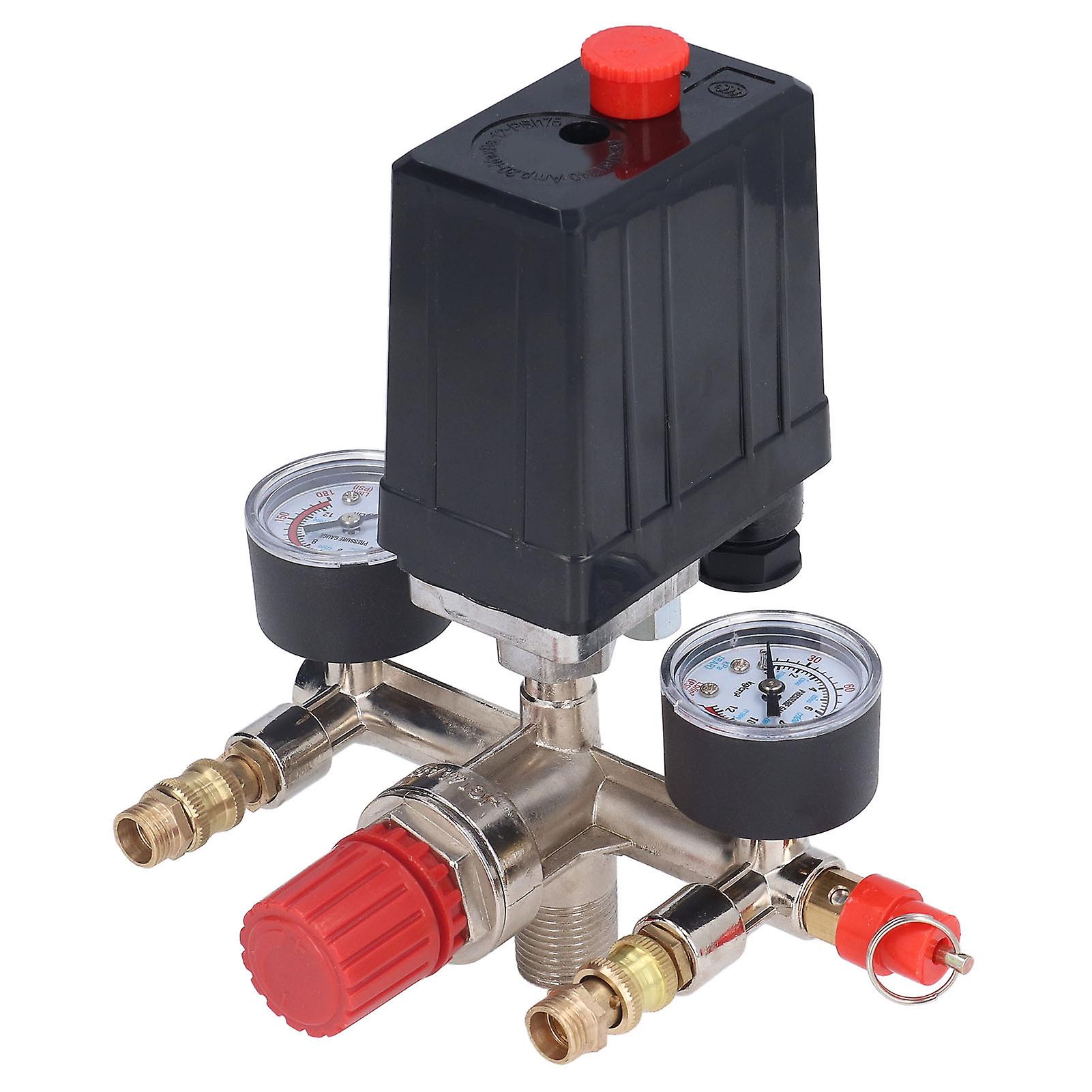 Jadeshay Druckschalter Für Luftkompressoren, Druckregler, Manometer, Vertikaler Verteiler, 90–120 Psi, 100–240 V Wechselstrom