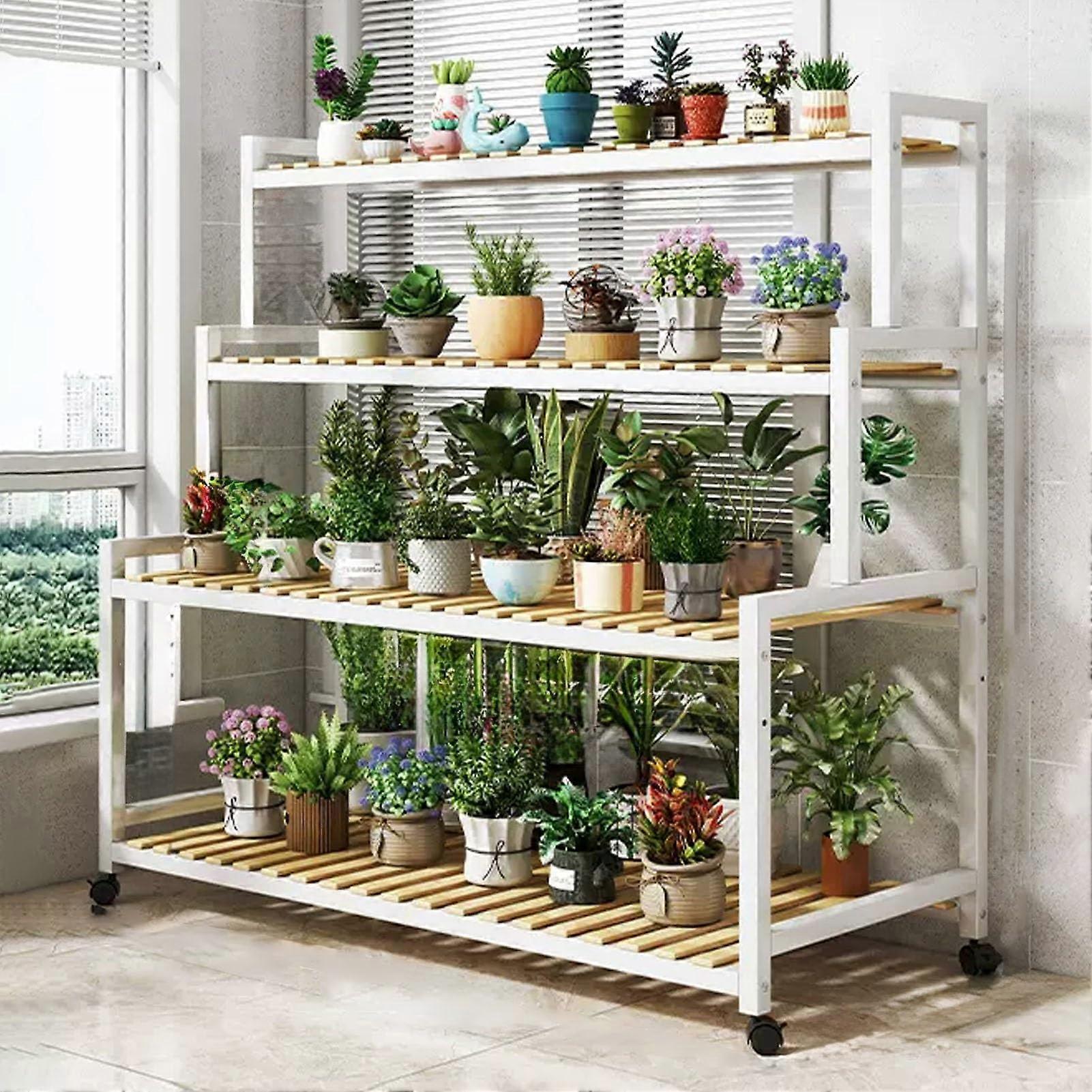 Verstellbares, Mehrstufiges Pflanzenregal Mit Rollen, Leiterregal Für Drinnen, Draußen, Garten Oder Balkon