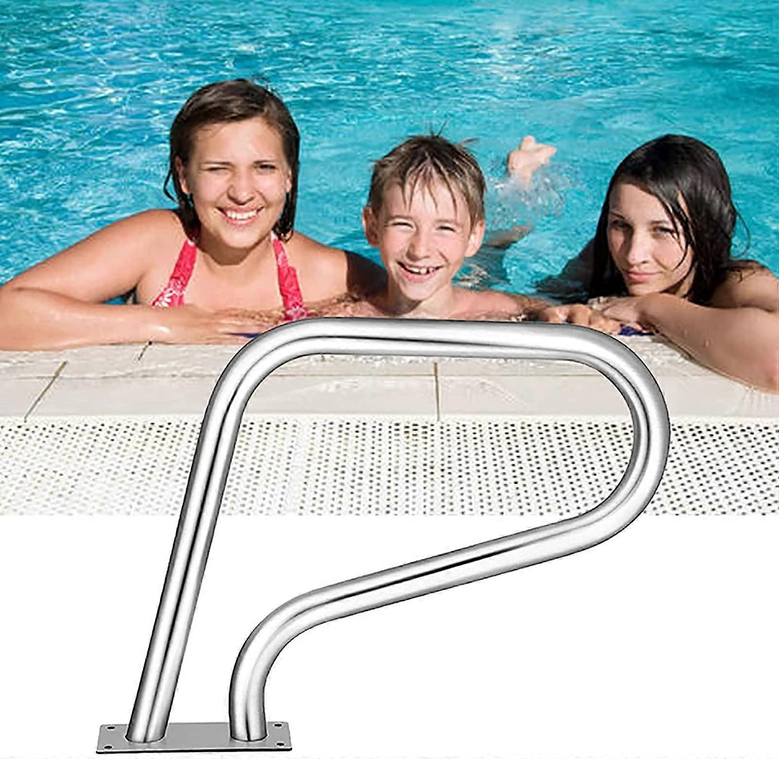 Edelstahl-poolgeländer Mit Grundplatte, Ergonomisch Gebogenes Pooltreppengeländer 32 X 22,5 Zoll