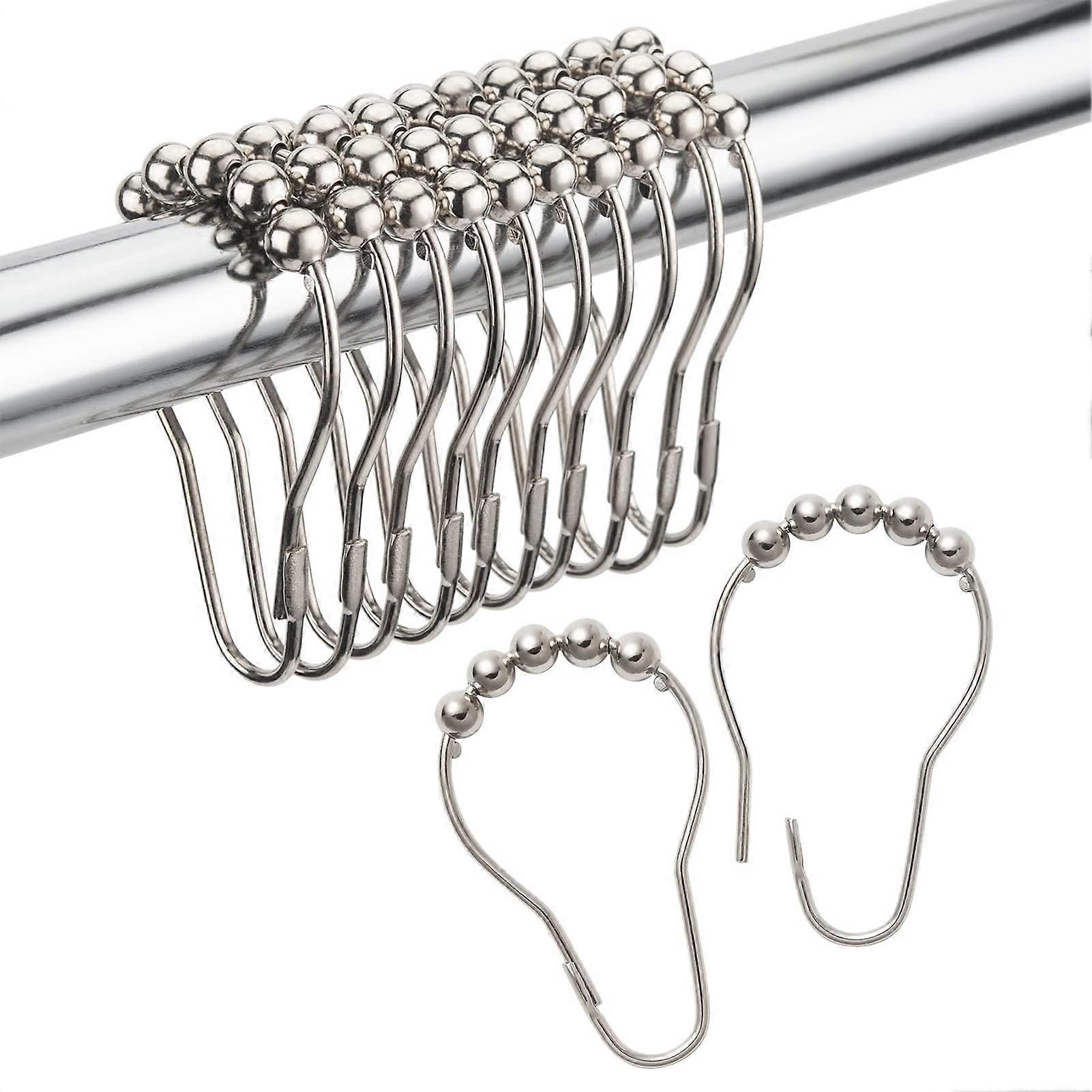 Rostfreie Duschvorhangringe, Haken Aus Gebürstetem Nickelmetall, 12er-set Für Duschstangen Im Badezimmer