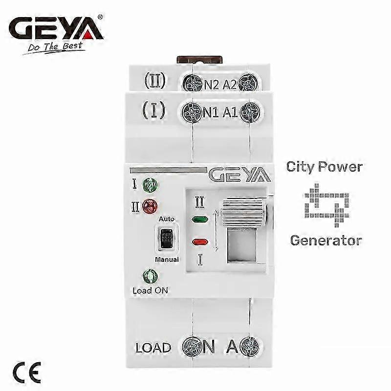 Geya G2r Handumschalter Für Din-schiene, 2-poliger Ats, 110v/220v Spule, Pc-typ, Netzstrom Zu Generator, 63a, 25-26v