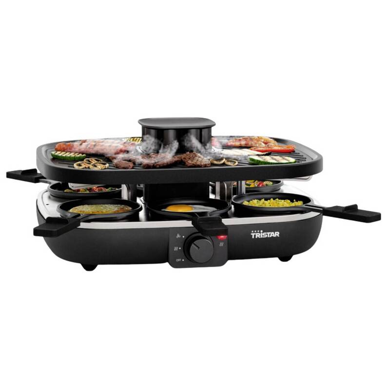 [neuwertig] B-ware Tristar Raclette Grillgerät 6 Pfännchen Clean Air 1100w Schwarz Rutschfest