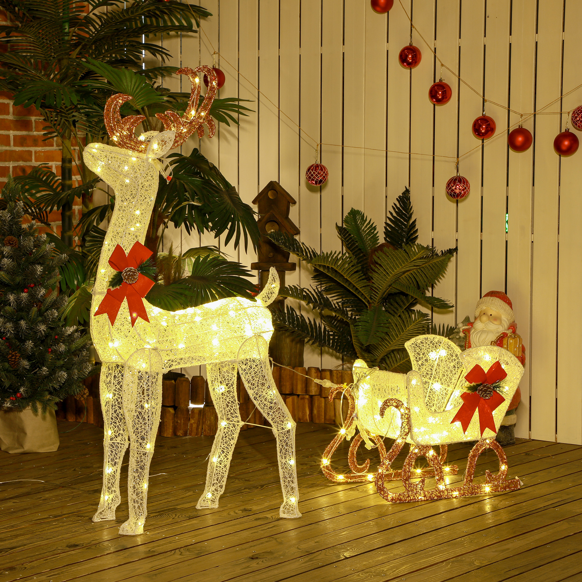 Beleuchtetes Rentier Mit Schlitten, 170 Warmweiße Leds, Weihnachtsdekoration Für Drinnen Und Draußen, 50 X 29 X 42 Cm