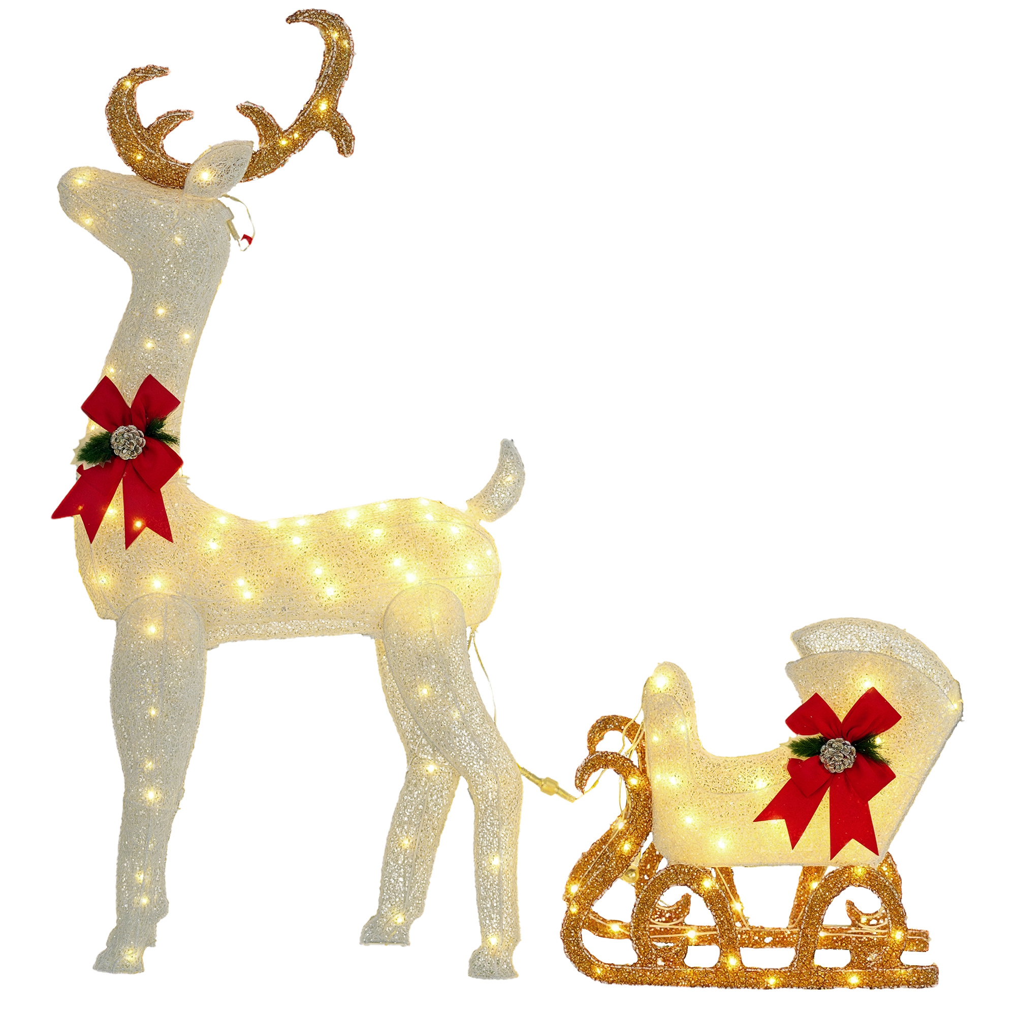 Led-weihnachtsdekoration, Leuchtendes Rentier Und Schlitten, 170 Lichter, 50 X 29 X 42 Cm