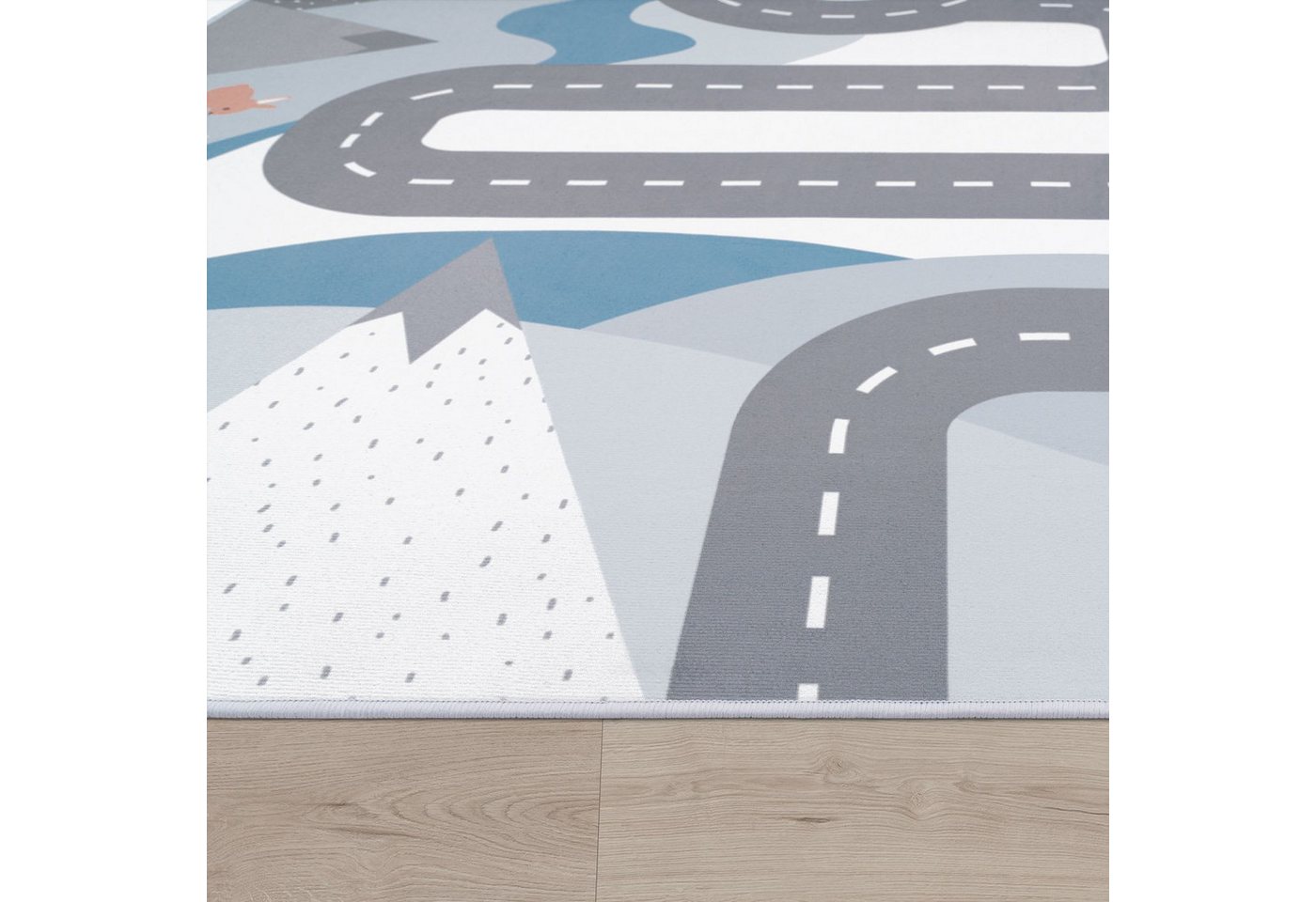 Kinderzimmerteppich Teppich Junge Mädchen Kinderteppich Baby Rutschfest Straße 80 Cm X 150 Cm Creme Rechteckig Bild 2