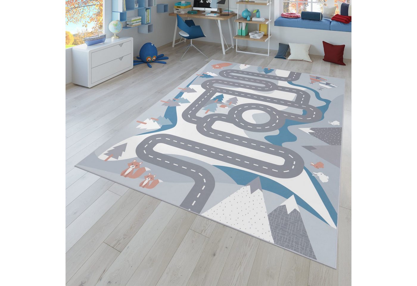 Kinderzimmerteppich Teppich Junge Mädchen Kinderteppich Baby Rutschfest Straße 80 Cm X 150 Cm Creme Rechteckig Bild 3