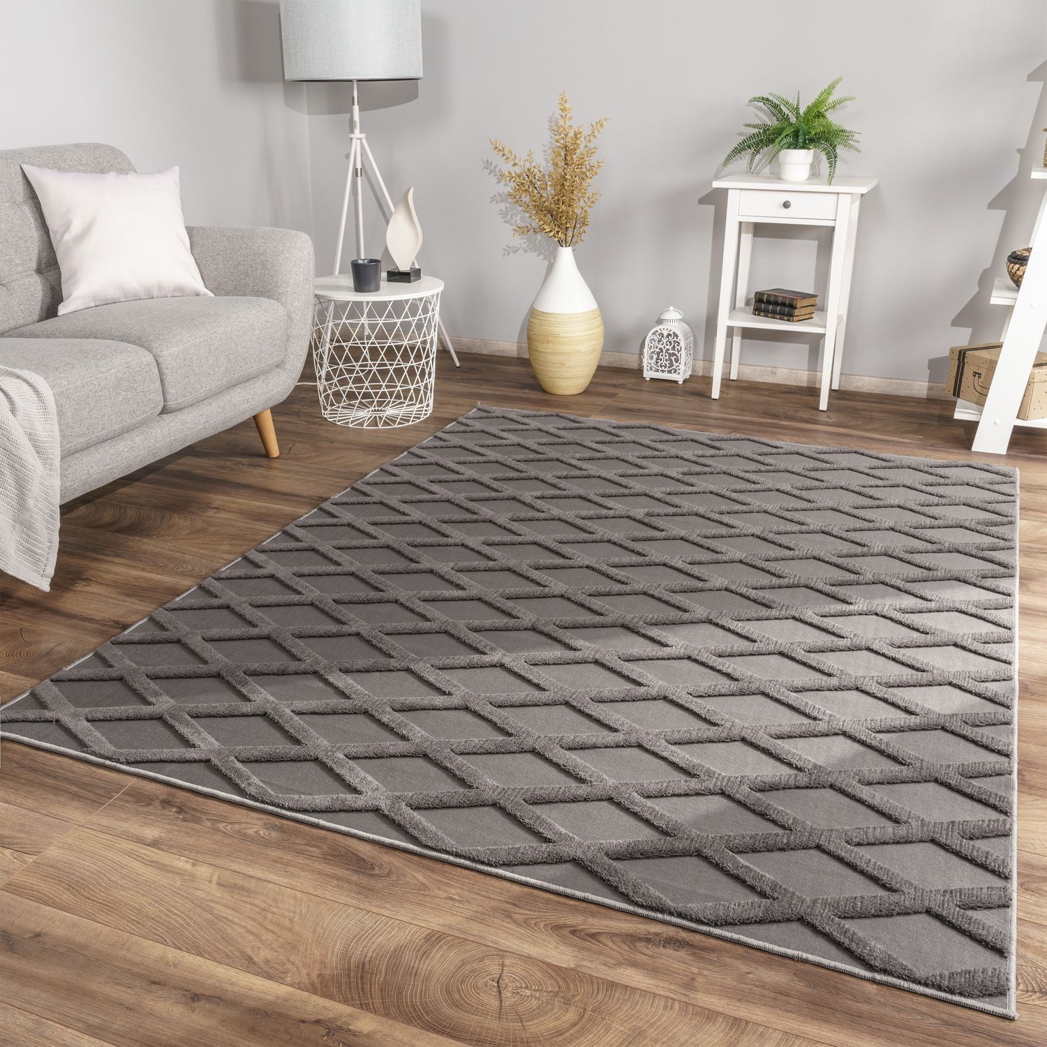 Wohnzimmer Teppich Esszimmer Kurzflor Skandinavisch 160 Cm X 220 Cm X 14 Mm Dunkelgrau Anthrazit Rechteckig
