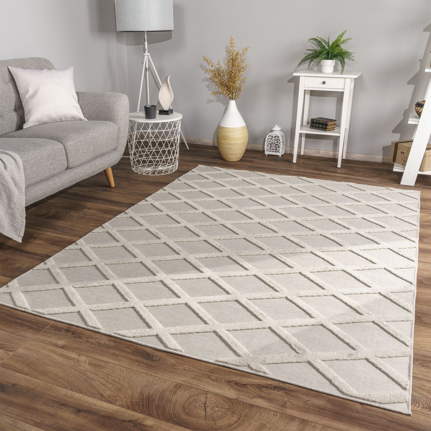 Wohnzimmer Teppich Esszimmer Kurzflor Skandinavisch 160 Cm X 220 Cm X 14 Mm Hellbeige Creme Rechteckig