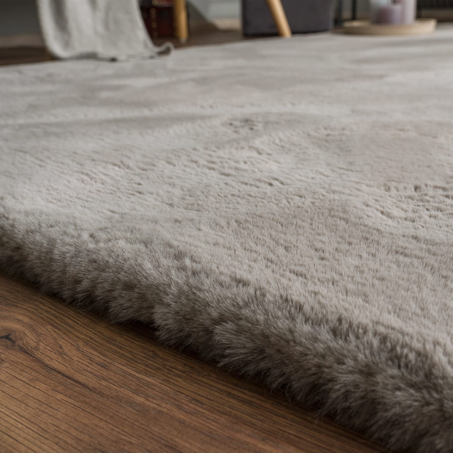 Wohnzimmer Hochflor Teppich Langflor Soft Kaninchenfell Fell Imitat Weich 200 Cm X 200 Cm X 39 Mm Hellgrau Rund