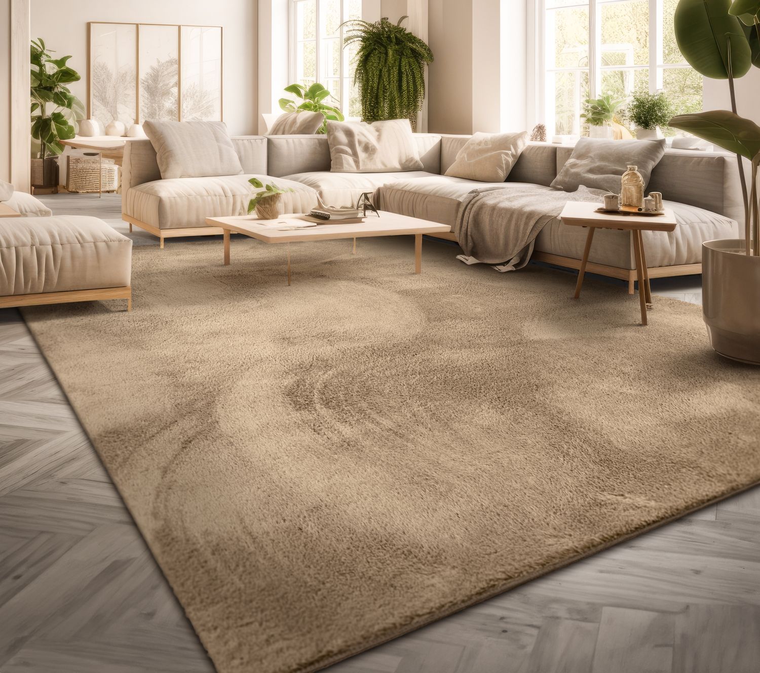 Wohnzimmer Kurzflor Einfarbig Modernes Design Waschbar 80 Cm X 80 Cm X 14 Mm Dunkel-beige Rund
