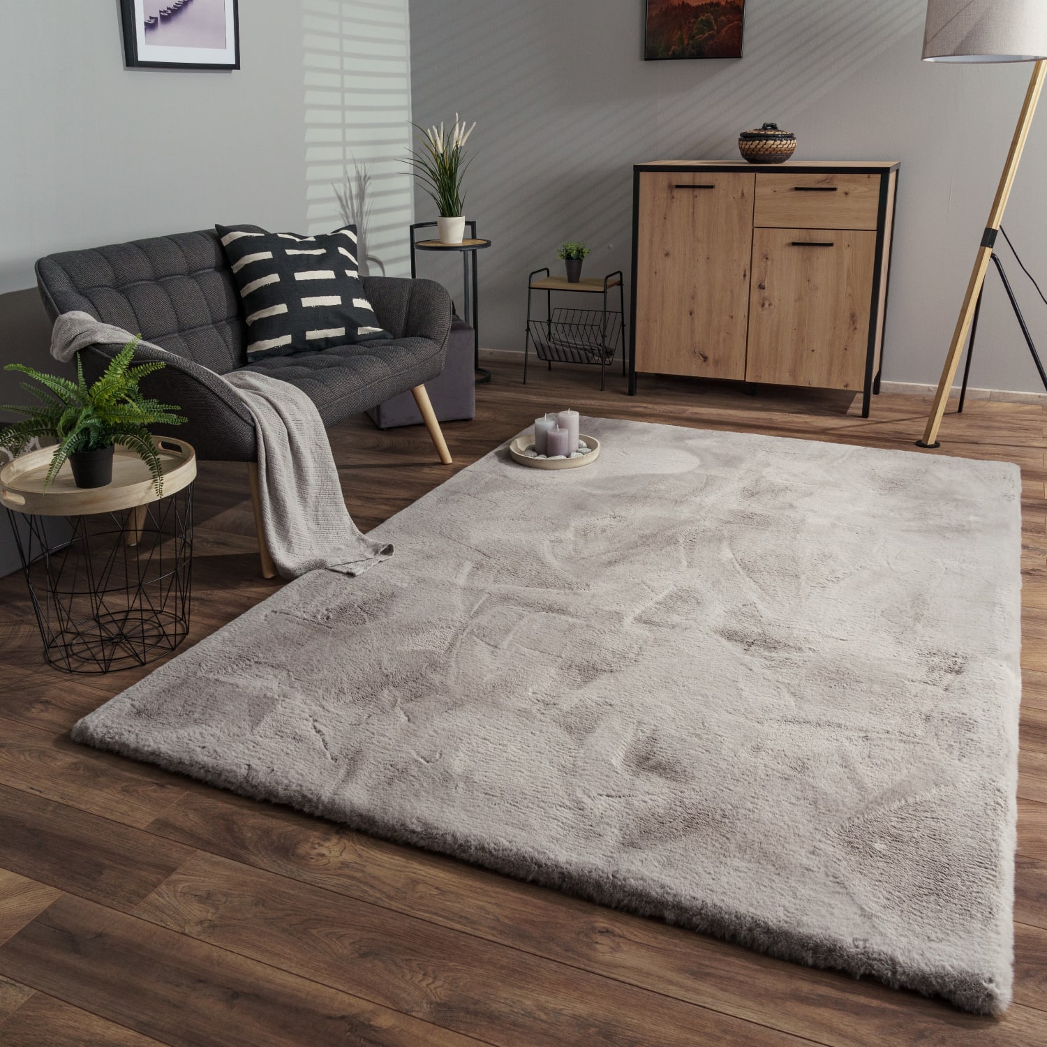 Wohnzimmer Hochflor Teppich Langflor Soft Kaninchenfell Fell Imitat Weich 80 Cm X 150 Cm X 39 Mm Hellgrau Rechteckig