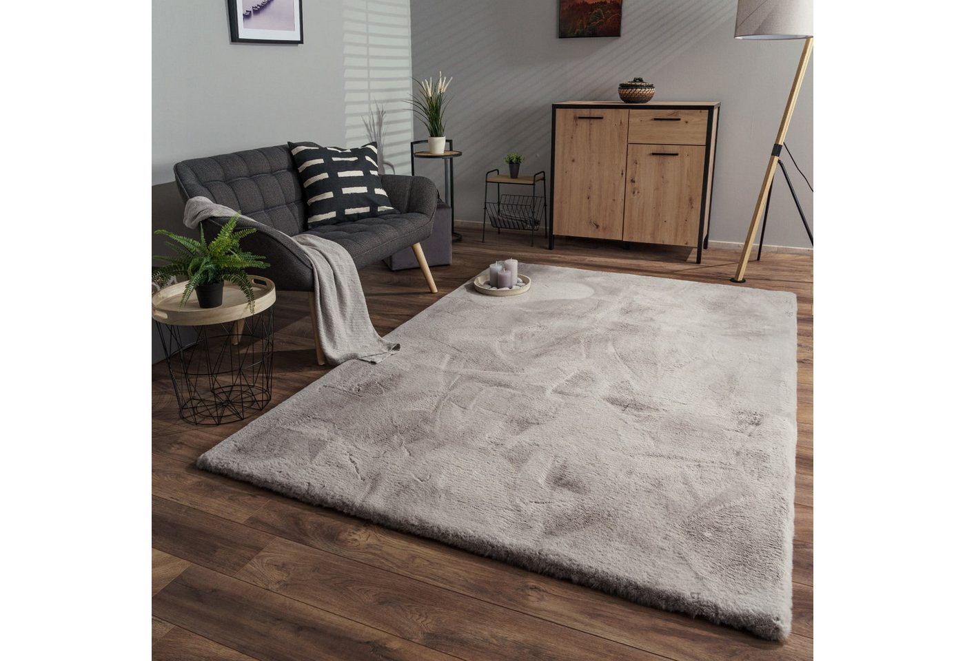 Wohnzimmer Hochflor Teppich Langflor Soft Kaninchenfell Fell Imitat Weich 60 Cm X 100 Cm X 39 Mm Hellgrau Rechteckig Bild 4
