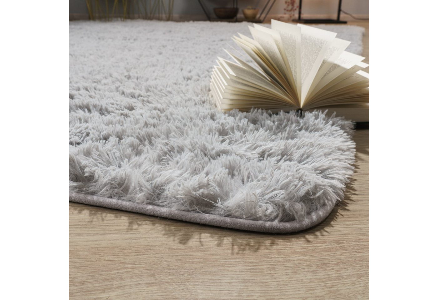 Teppich Wohnzimmer Hochflor Langflor Weich Soft Modernes Einfarbiges Design 60 Cm X 100 Cm X 37 Mm Hellgrau Rechteckig Bild 4