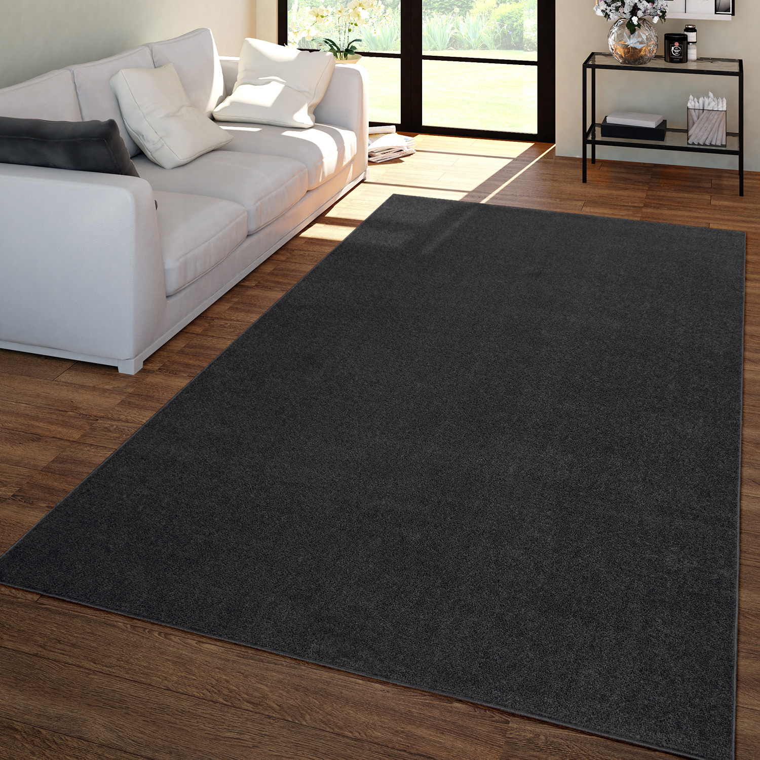 Wohnzimmer Teppich Kurflor Unifarbendes Design Modern Und Zeitlos 80 Cm X 250 Cm X 12 Mm Grau Schwarz Läufer