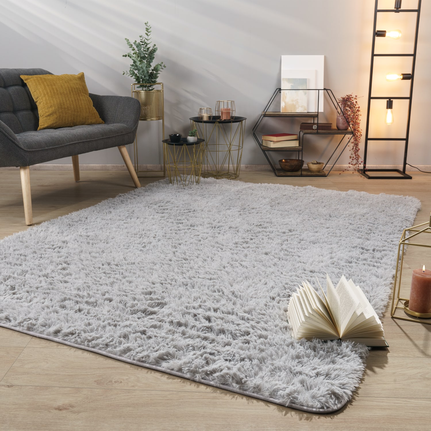 Teppich Wohnzimmer Hochflor Langflor Weich Soft Modernes Einfarbiges Design 160 Cm X 220 Cm X 37 Mm Hellgrau Rechteckig
