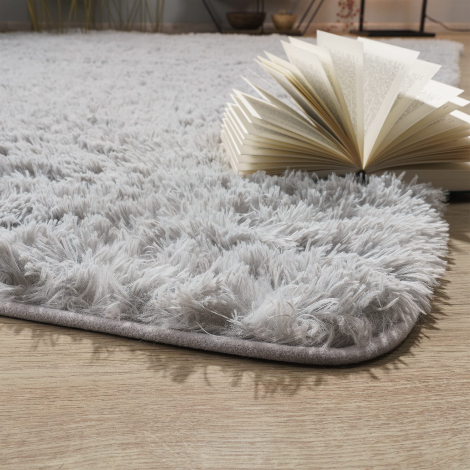 Teppich Wohnzimmer Hochflor Langflor Weich Soft Modernes Einfarbiges Design 80 Cm X 80 Cm X 37 Mm Hellgrau Rund