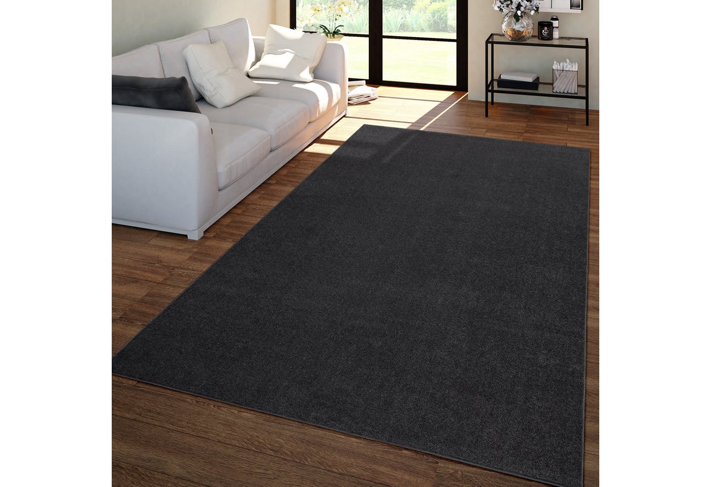 Wohnzimmer Teppich Kurflor Unifarbendes Design Modern Und Zeitlos 60 Cm X 100 Cm X 12 Mm Grau Schwarz Läufer Bild 4