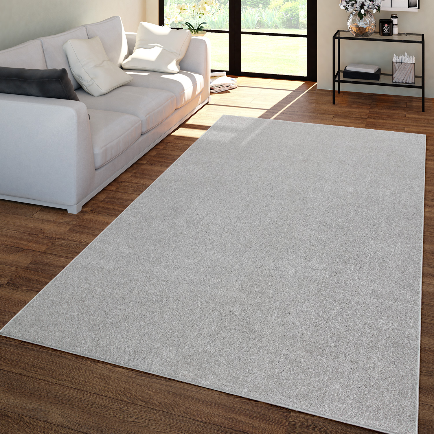 Wohnzimmer Teppich Kurflor Unifarbendes Design Modern Und Zeitlos 80 Cm X 250 Cm X 12 Mm Silber Läufer